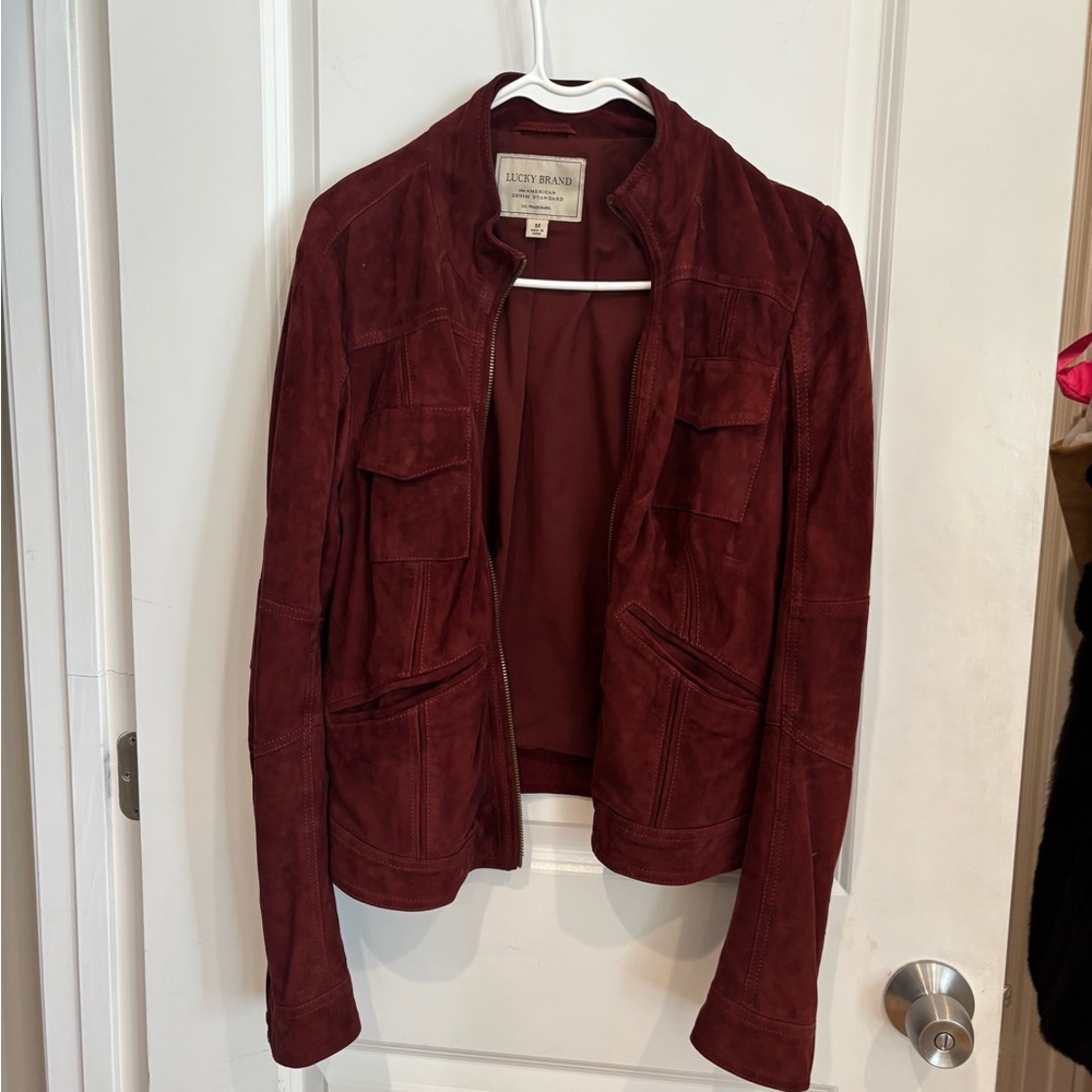 Lucky Brand Women's Dark Burgundy Suede Zip Jacket